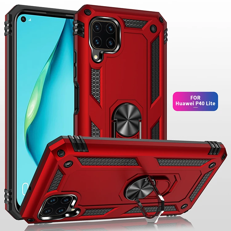 for Huawei P40 Lite Armor Shockproof Case for Huawei P 40 Lite Military Protective Ring Holder Magnet Case Cover