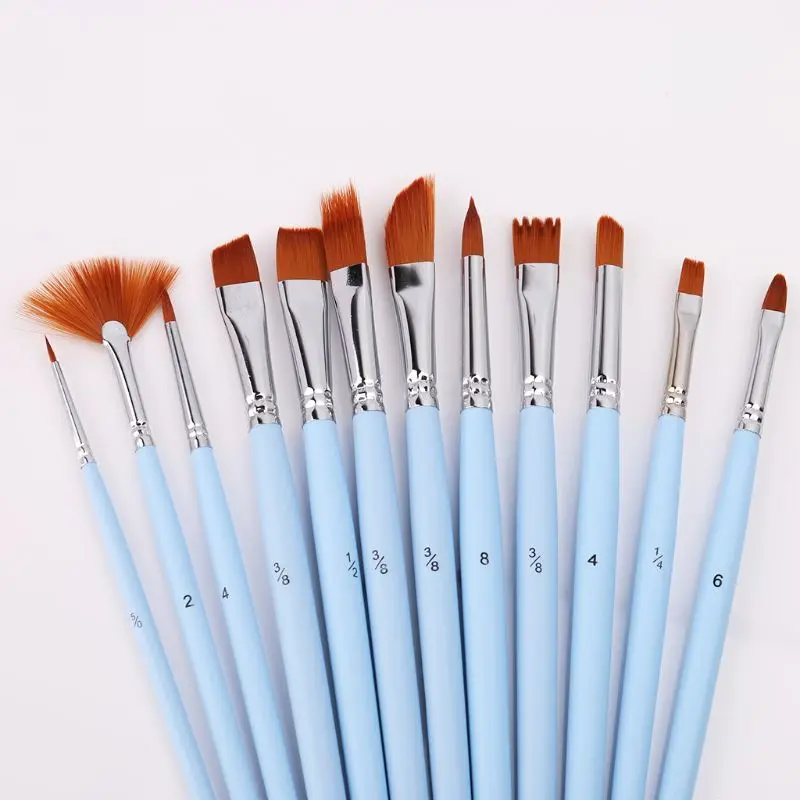12x набор кистей для рисования для художника нейлоновые волосы акварельные акриловые масляные краски принадлежности рукоделие L41E