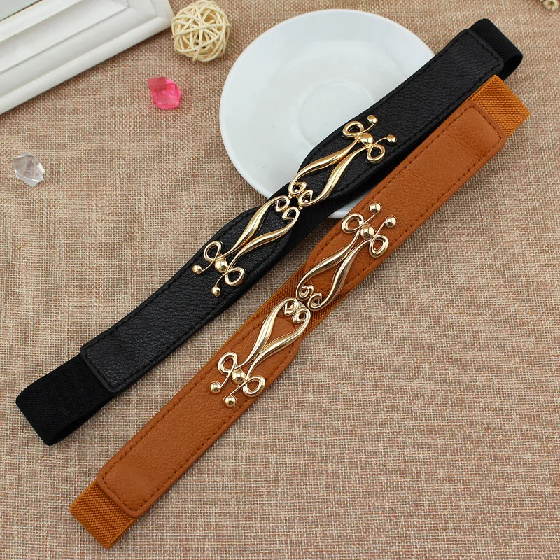 Elastic Waistband with gold buckle Cummerbunds for women dress Women Waist Band black belt Fashion Leather Strap Waist Elastic Waistband with gold buckle Cummerbunds for women dress Women Waist Band black belt Fashion Leather Strap Waist