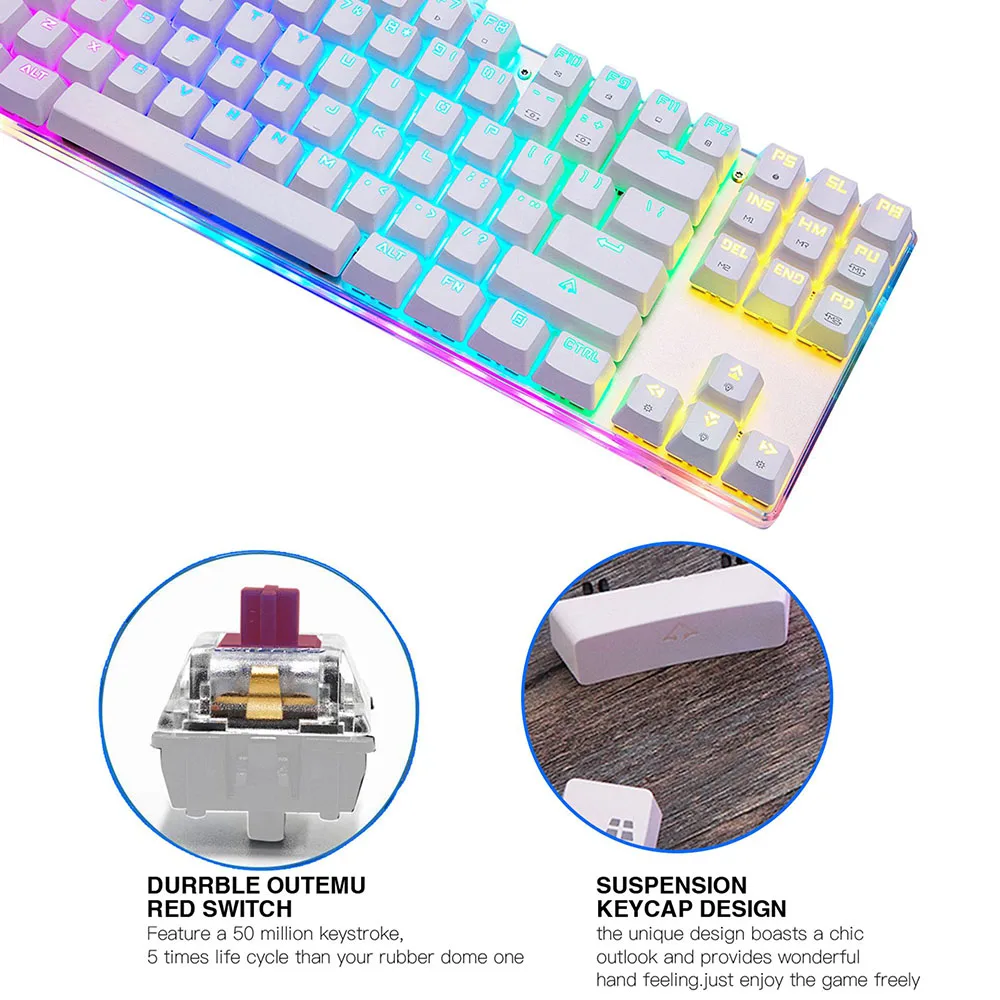 Motospeed K87S RGB NKRO Mechanical Gaming Keyboard - White With USB Cable 87 Key With RGB Backlight Suitable For Gamer Computers