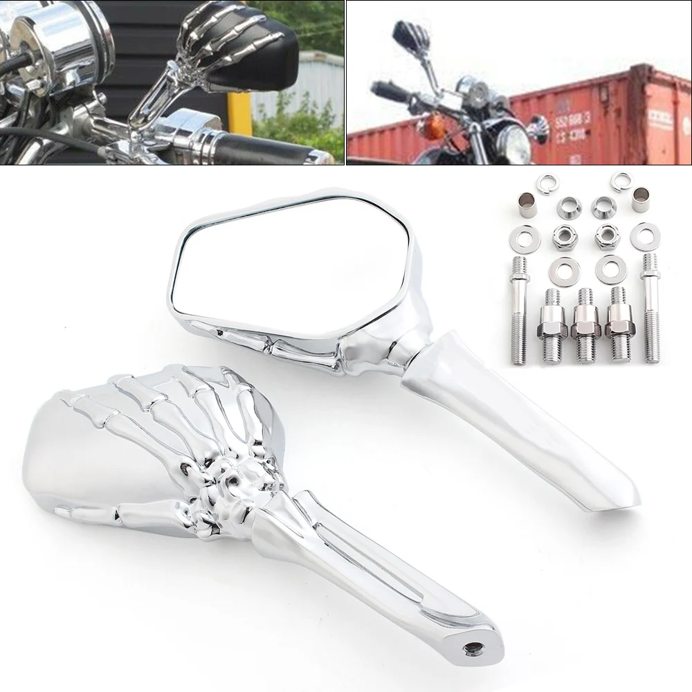 2x Chrome Motorcycle Skeleton Skull Hand Side Mirrors For Honda Suzuki Yamaha