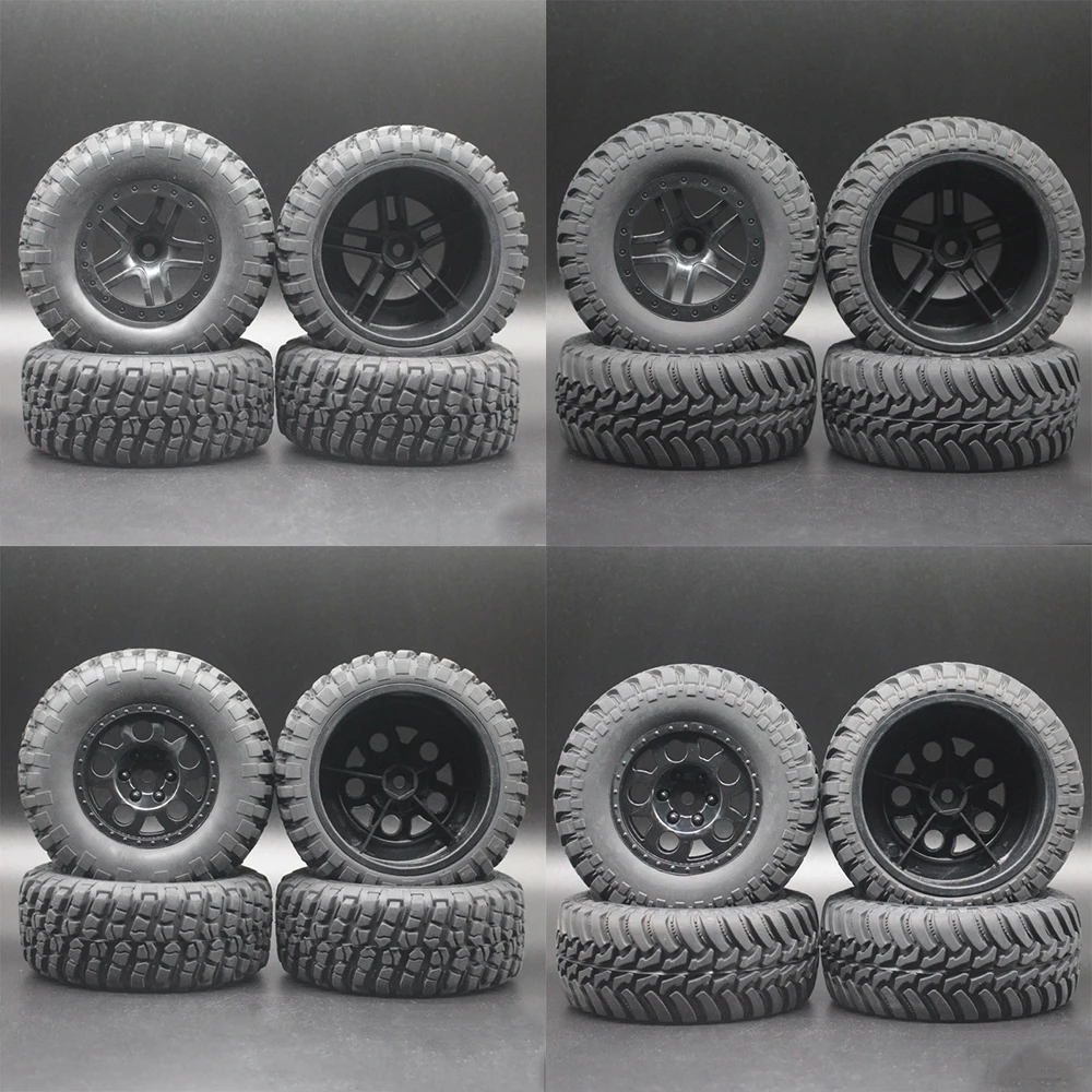 

4Pcs 110mm Public Word Fetal Flower Off-road Wheel Rim and Tires for 1/10 Short Truck Racing RC Car Accessories