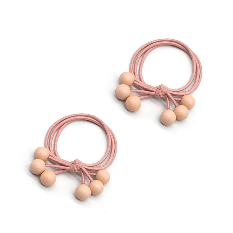 2pcs pink 2/4 шт. резинки для волос 5 см три линии шесть эластичная резинка бусинки для милых девушек кольцо галстук женский Хвостик Держатель Аксессуары для ванной комнаты Головные уборы - Цвет: 2pcs pink