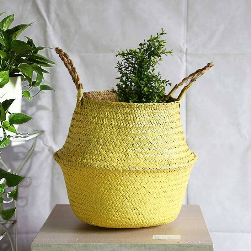 1 Panier De Rangement Pliable En Jonc De Mer Tissé Pour Vêtements, Pot