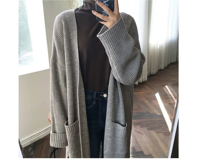 Yocalor Fashion Long Cardigan Women Harajuku Loose Knit Sweater Women Casual Black Oversized Jacket Coat Autumn