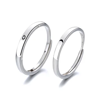 

High Quality Real S925 Material Sun Moon Couples Finger Rings Resizable Fashion Accessories Ring Fashion Jewelry Lovers Gifts