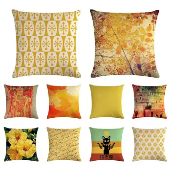 

Cartoon Zhaocai cat cushion cover geometric hot air balloon cushion cover linen car chair sofa home fashion decoration 45x45cm