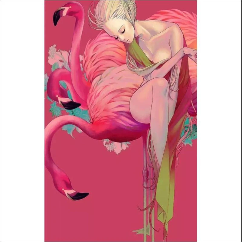 5D DIY Diamond Painting Modern art woman flamingo Full Square Round Rhinestone Embroidery Cross Stitch Mosaic Decor | Дом и сад