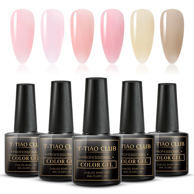 

T-TIAO CLUB Pink Jelly Nail Gel 7ml Semi-transparent White Varnish Polish Soak Off Nail Art UV Gel Lacquer Manicure Tools
