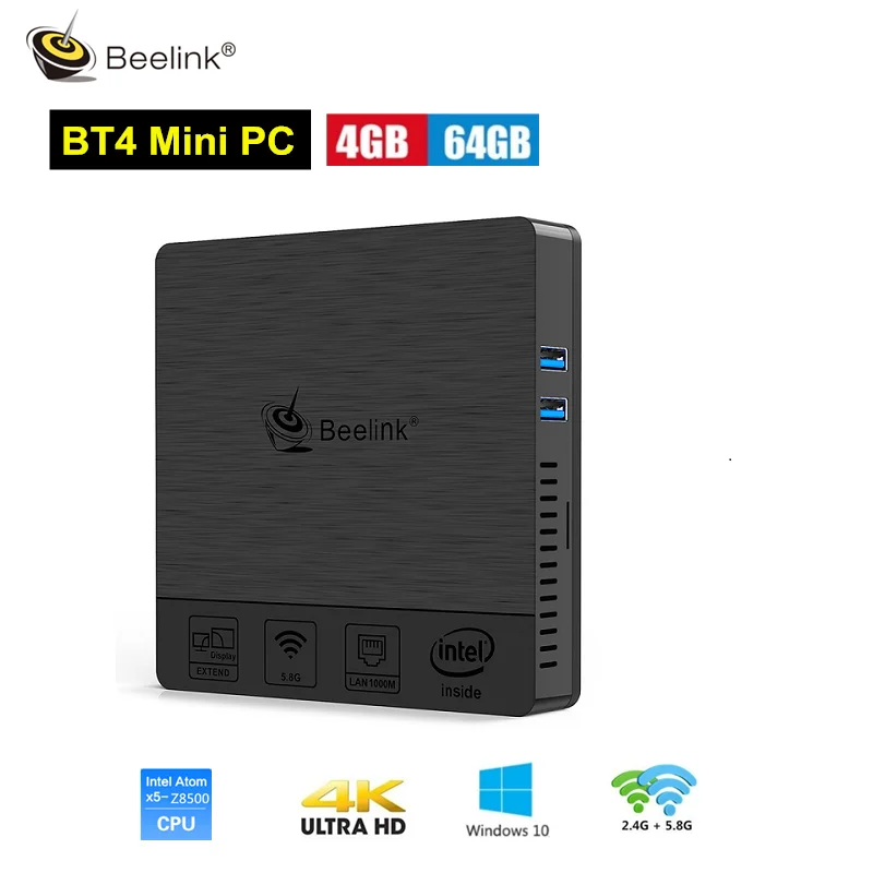 Beelink BT4 настольный мини ПК Intel Atom X5-Z8500 LPDDR3 4GB 64GB 2,4G/5G двойной wifi BT4.0 поддержка 4K двухэкранный медиаплеер