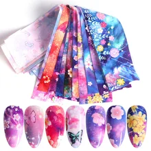 10Pcs 10Rolls/Box New Nail Foil Fower Star Paper Spring Flower Nails Foil Transfer Paper Blue Starry Sky sticker nail art decora