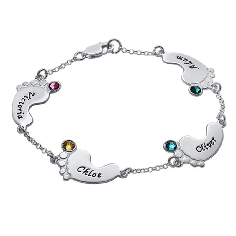 

Baby Feet Bracelet with Engraving Custom Name Bracelets for Women Letter Birthstones Silver 925 Jewelry Gift for New Mom