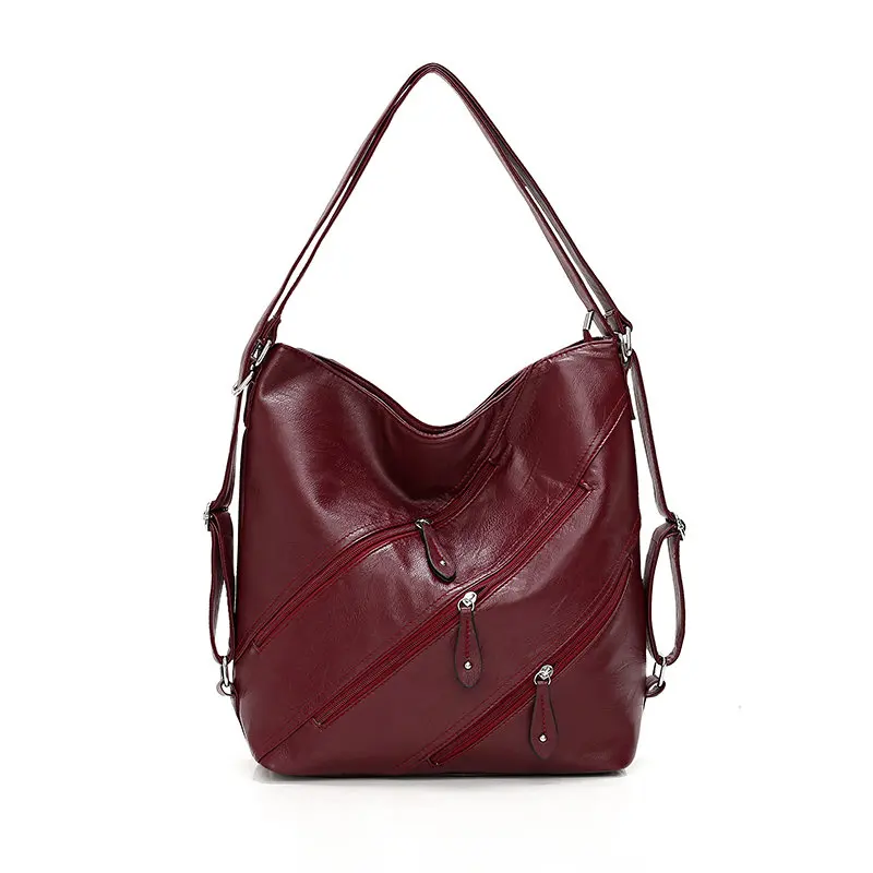 Большая вместительная женская сумка 3 на молнии, настоящий карман, роскошные сумки для женщин, дизайнерские женские сумки через плечо, сумка-мессенджер, повседневная сумка - Цвет: winered