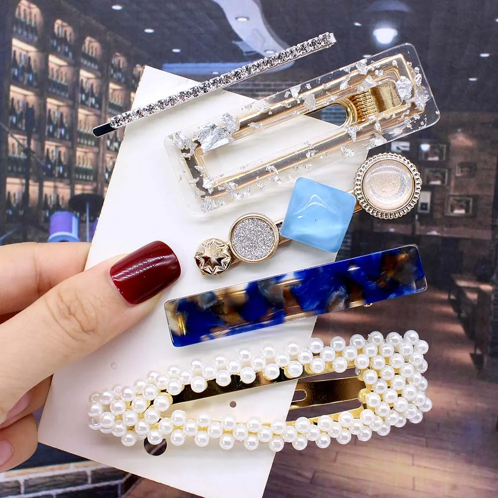 5pcs per set Ins Fashion 1 комплект женские элегантные жемчужные заколки для волос сладкий головной убор шпильки заколки аксессуары для волос из ацетатного волокна Набор для волос - Цвет: 5pcs per set
