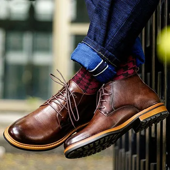 

NEW Autumn / Winter Men Martins Boots Casual Lace-up Men Boots Genuine Leather Fashion Boot Man Shoes Cowboy Boots