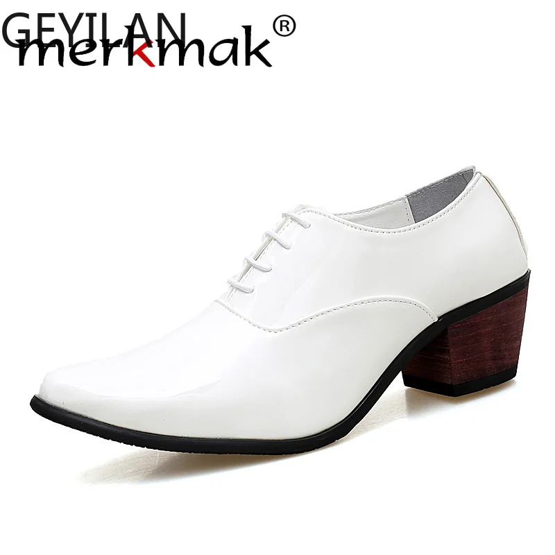 

Men Patent Leather Oxford Shoes Fashion Dress Wedding Groom Shoes Breathable Pointed Toe High Heels Formal Business Prom