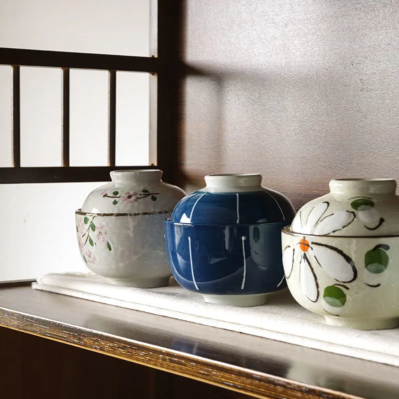 

Japanese household ceramic hand-painted ball bird's nest cup with lid small soup rice bowl stewed pot cup with cover tureen