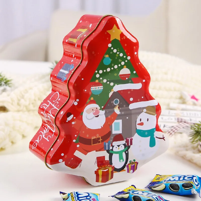 Жестяная коробка Рождество Санта Клаус Оловянная коробка в форме рождественской елки ящик для хранения металлический Снеговик напечатанная закупориваемая банка упаковочные коробки