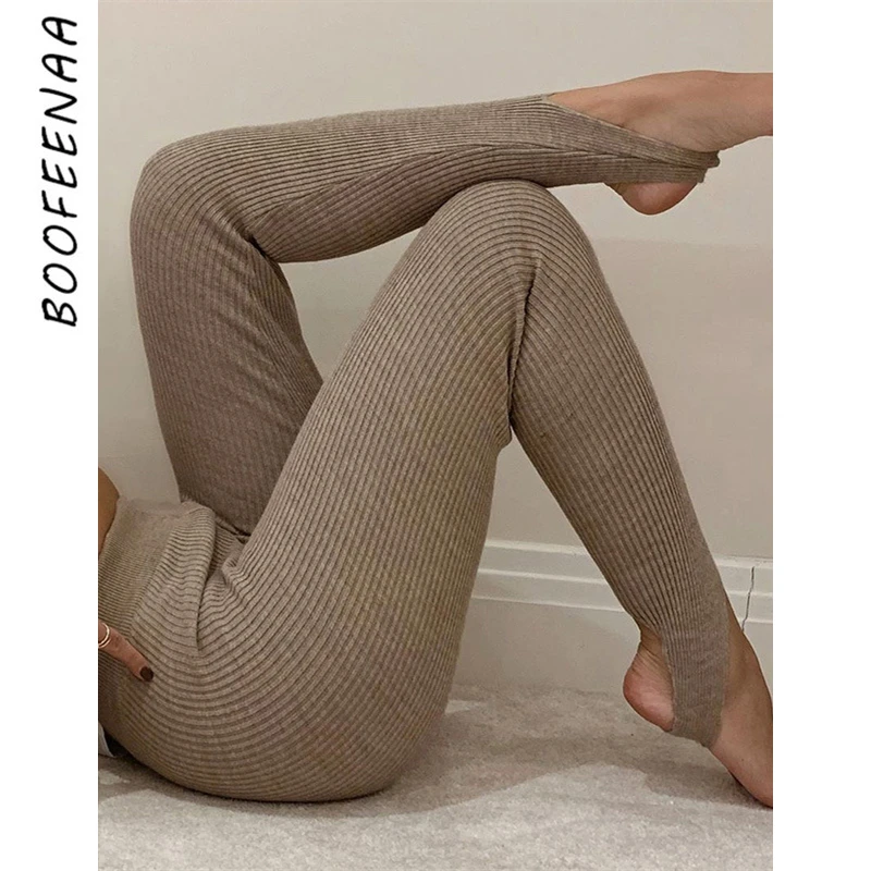 BOOFEENAA хлопковые трикотажные модные сексуальные облегающие леггинсы с высокой