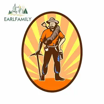 

EARLFAMILY 13cm x 9.8cm for Miner prospector or gold digger with pick axe Car Bumper Window Stickers Vinyl Waterproof 3D Decal