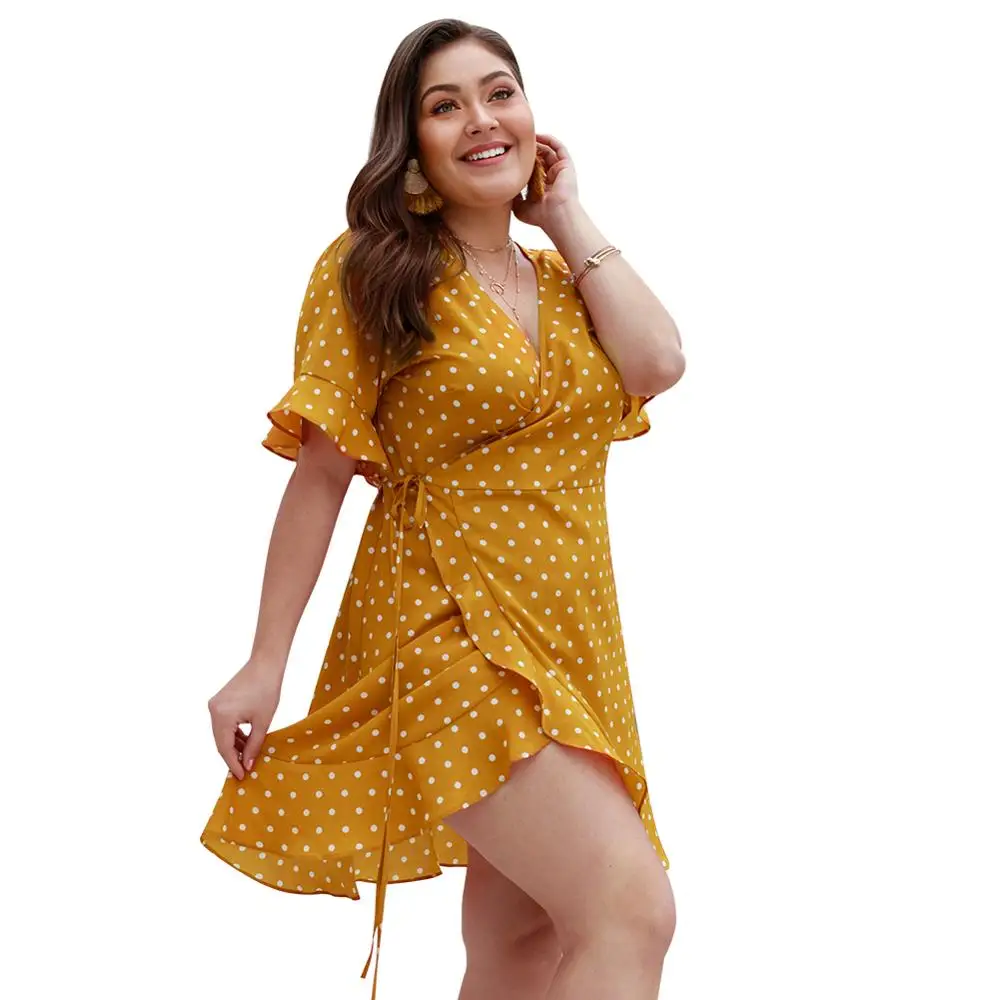 

JVCAKE Women Plus SizeDress Polka Dot Sexy Dress Long Sleeve Dress Woman High Waist Loose V Neck Temperament Commute Summer 2020