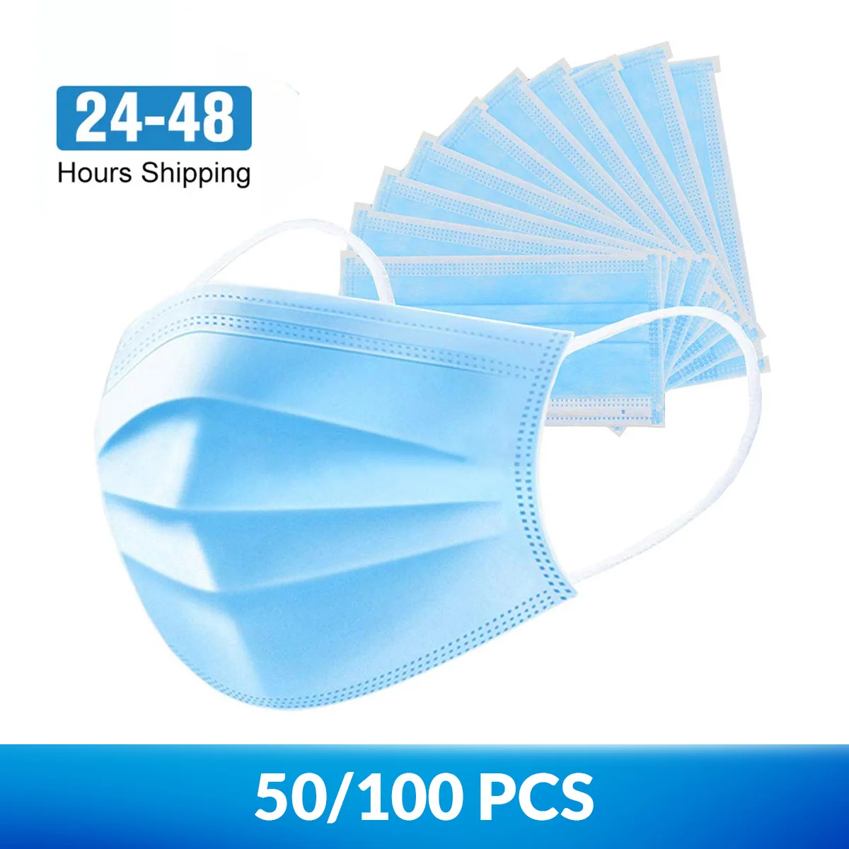 

50/100 Pcs Disposable Protective Face Masks 3 Layers Anti-Dust Anti Virus Medical Earloops Masks 24-48 Hours Shipping