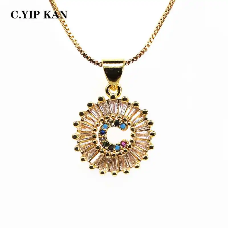 C. Ykan IP позолоченная Медь 26 букв Подвеска Ожерелье микро паве цветные циркониевые буквы ювелирные изделия ожерелье C. Ykan IP позолоченная Медь 26 букв Подвеска Ожерелье микро паве цветные циркониевые буквы ювелирные изделия ожерелье