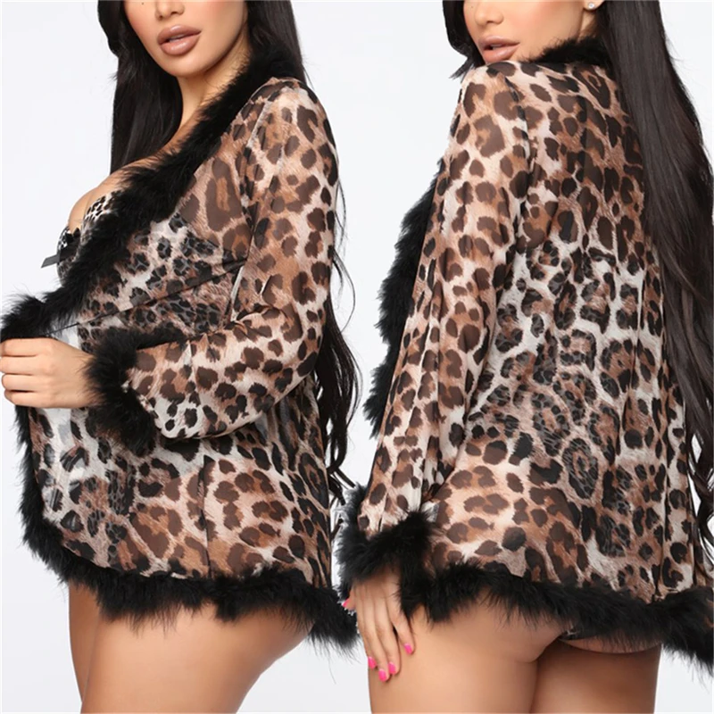 Sexy Women Leopard Long Mesh Sheer Perspective Blouses Swimwear Bikini Cover Ups Fashion Hollow Long Sleeve Cover Up - Color: A