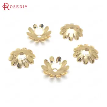 

(36913)20PCS Diameter 10MM 24K Gold Color Plated Brass Flower Style Beads Caps High Quality Diy Jewelry Findings Accessories