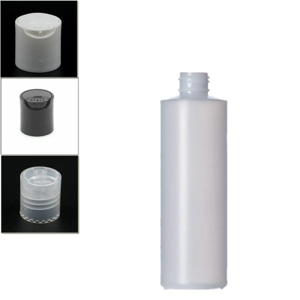 

250ml empty plastic soft bottle , HDPE cylinder round with black/white/transparent Disc Top caps