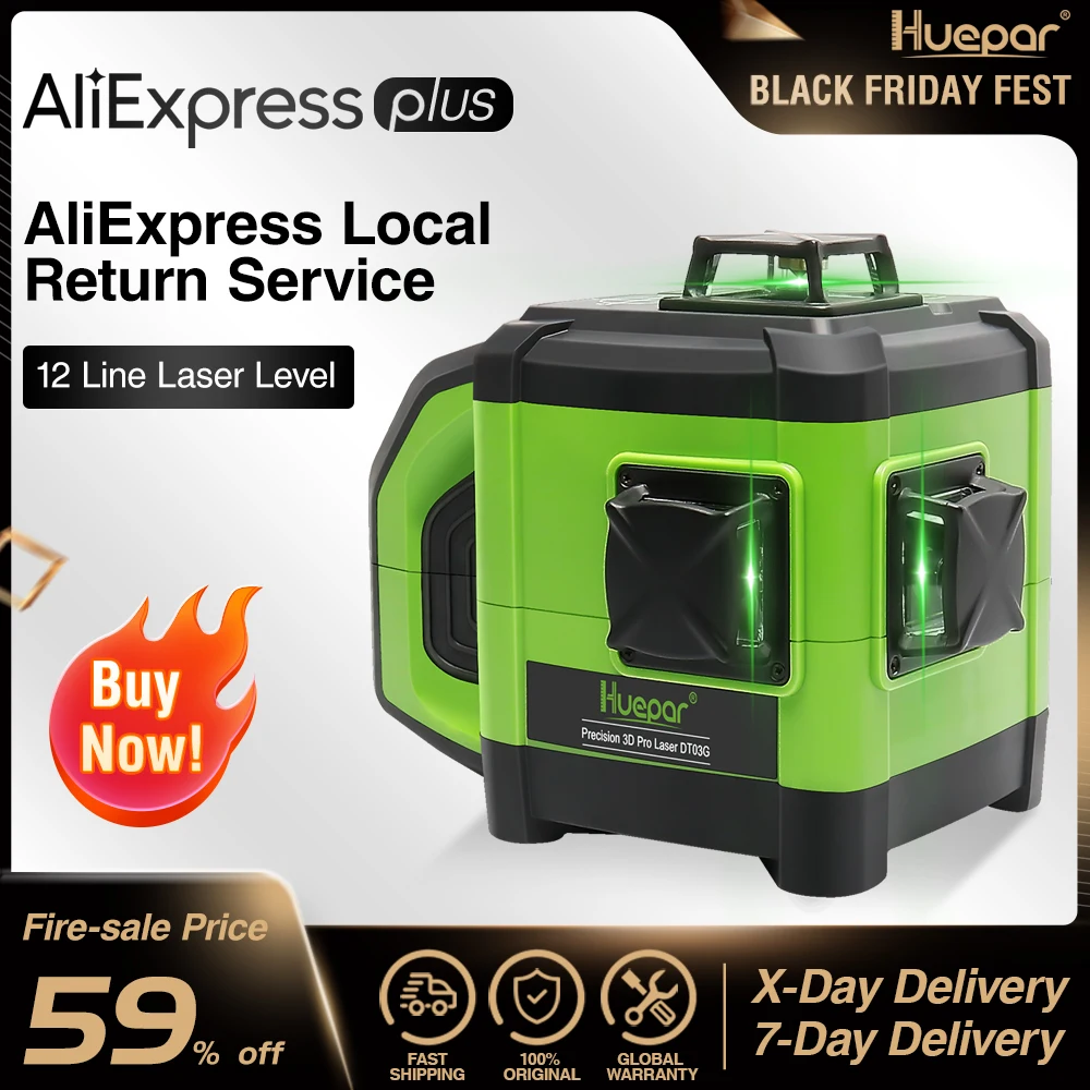 US $261.74 Huepar Electronic Self Leveling 3d Green Beam Laser Level 3x360 Cross Line Three Plane Leveling Alignment Dual Slope Function