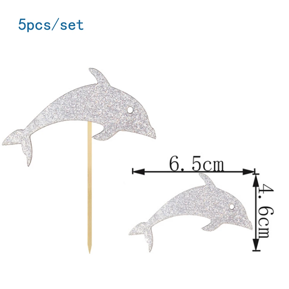 Dolphin-5pcs 1 компл. Акула/Дельфин/рыба Шарики Мультяшные морские животные украшения для капкейков с днем рождения Дети бумага Гарланд украшения вечерние принадлежности - Цвет: Dolphin-5pcs