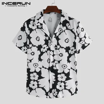 

INCERUN Men Shirt Floral Print Short Sleeve Lapel Streetwear Slim Fashion Hawaiian Shirts Men Polyester Casual Beach Camisa 2020