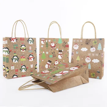 

Eco-friendly Christmas Paper Bags Portable Biscuits Goodies Holders New Year Tote Bags Containers For Xmas Party Bakery