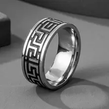 MANGOSKY New Vintage 8mm Black Pattern Ring For Men and Women