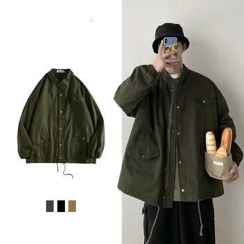 

2019 Autumn Men's Work Cargo Clothes Outerwear Streetwear Bomber Jacket Tide Brand Loose Coat Black/green/khaki Color Jackets