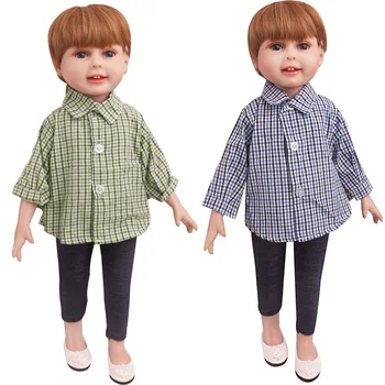 通販 18 インチ女の子人形服アメリカ新生児新しい格子縞のシャツとパンツベビーおもちゃドレスフィット 43 センチメートルベビー人形 C803