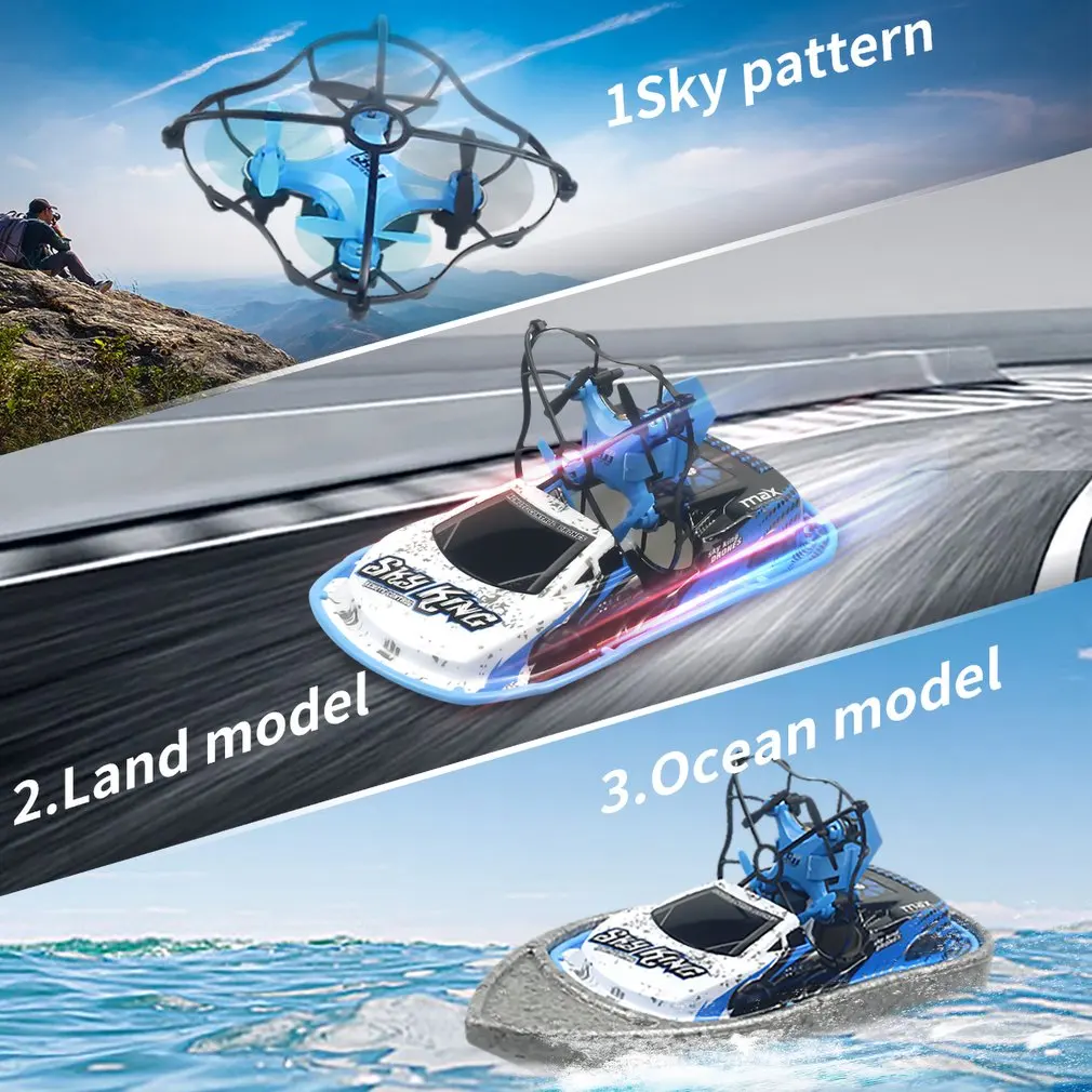 3 In 1 RC Drone Quadcopter/Vehicle/Hovercraft Boat Drone 360-degrees Flip Traffic Jam Drone Helicopter Water Racing Boat Drone