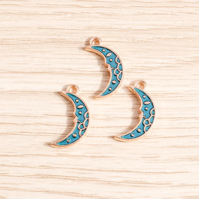 10pcs/lot Enamel Alloy Enamel Charms for Jewelry Making Cute Moon Star Sun Charms Pendant for DIY Necklaces Earrings Accessories Blue Color
