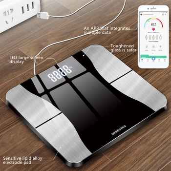 

Smart Body Fat Scale USB Charging Household Weighing Scale Health Body Fat Scale Weighing Scale Bluetooth Monitor LED Display