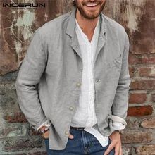 Men Solid Color Blazers Fashion Long Sleeve Lapel Suits Men Single Breasted Cotton Outerwear Men Leisure Cozy Blazer 5XL INCERUN