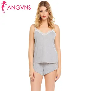 

Women Sexy Summer Pajama Set Sleepwear Women Lace Trim Spaghetti Strap Cami Top And Shorts Pyjamas Set Female Soft Loungewear