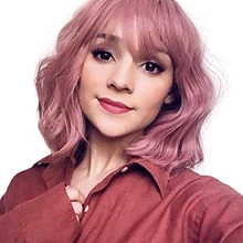 Розовые парики с воздушной челкой 14 дюймов женские короткие вьющиеся парики для ежедневных вечерние парики для косплея термостойкие волокна