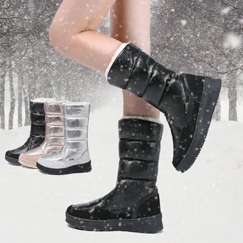 

Dropshipping Winter Warm Boots Women Shoes Female Straight High Snow Boots Keep Warm With Thick Fur Heels Botas Mujer XYZ214