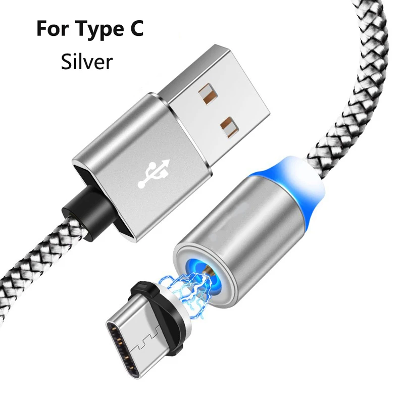 QC 3,0 USB быстрое автомобильное зарядное устройство для samsung A50 A70 A80 A90 Xiaomi mi 9T 9 8 Red mi Note 7 8 K20 Магнитный кабель для зарядки телефона type C - Цвет: Silver 1M Cable