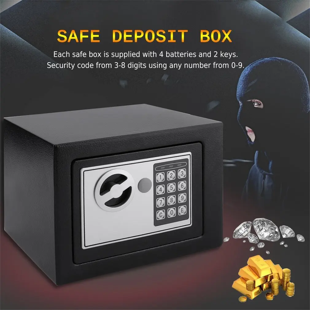 Solid Steel Electronic Safe Box With Digital Keypad Lock 4.6L Mini Lockable Jewelry Storage Case Safe Money Cash Storage Box