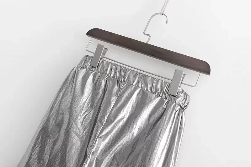 Осенние Серебристые Металлические джоггеры женские брюки с высокой талией спортивные штаны панк Светоотражающие Брюки женские шаровары уличные брюки