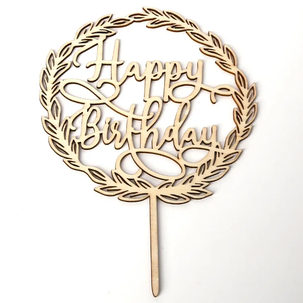 1 PCS с днем рождения, топ с нарядной юбкой флаги деревянный декор золотым блеском карты флажки для торта для вечеринки, дня рождения