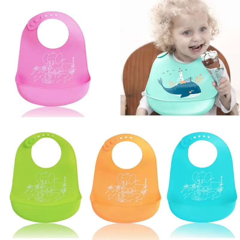 

Baby Bibs Silicone Waterproof Feeding Saliva Towel Burp Cloths Newborn Kids Cartoon Adjustable Aprons
