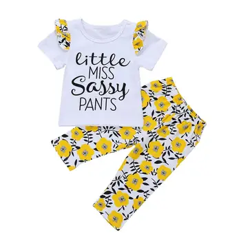 

Baby Girl Clothes Newborn Clothes Tops Girls Short Sleeve Shirt + Flower Pants Baby Set My First New Year Girl Infant Clothing